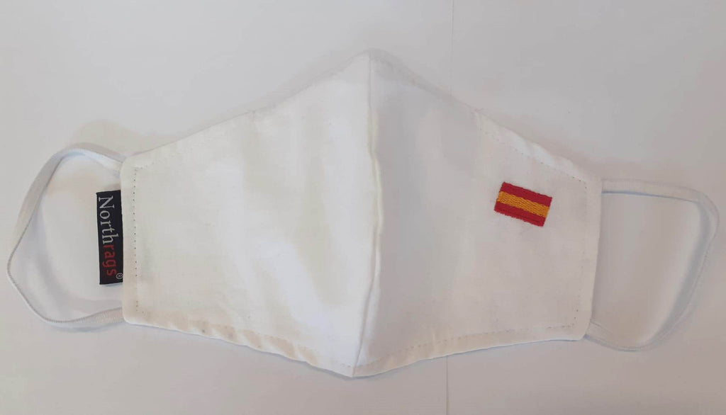 Pack 5 Mascarilla Blanca con bandera de España Lavable y Reutilizable 100% Algodón